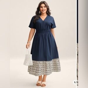 BloomChic Color Block Cinched-Waist Spliced Maxi Dress in navy womans 18/20